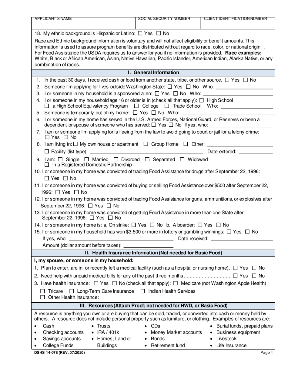DSHS Form 14-078 Eligibility Review - Washington, Page 4