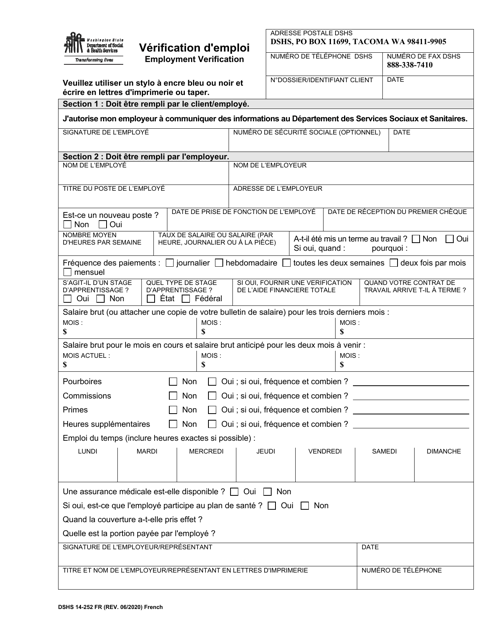 DSHS Form 14-252 Employment Verification - Washington (French)