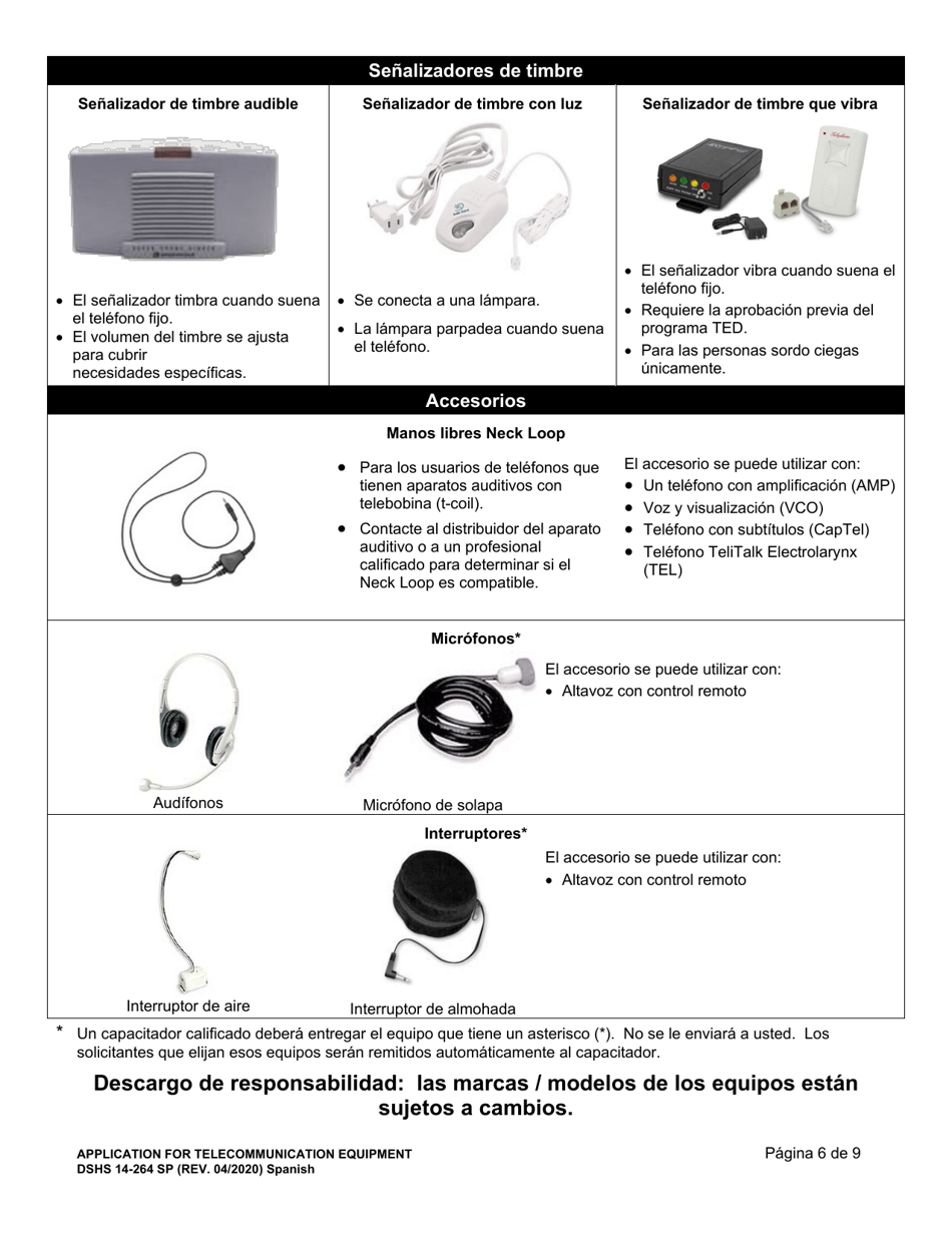 DSHS Formulario 14-264 Solicitud Para Equipo De Telecomunicaciones - Washington (Spanish), Page 6