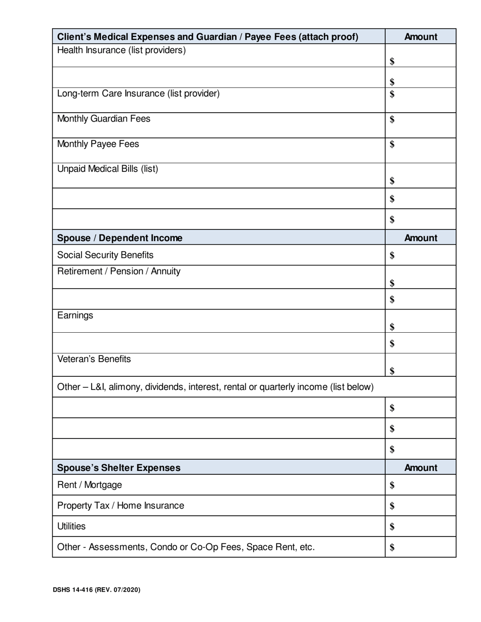 DSHS Form 14-416 Eligibility Review for Long Term Services and Supports - Washington, Page 3