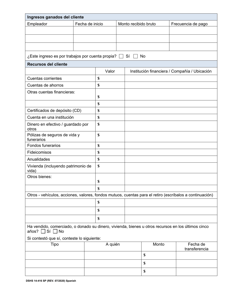 DSHS Formulario 14-416 Revision De Elegibilidad Para Servicios Y Apoyos a Largo Plazo - Washington (Spanish), Page 2