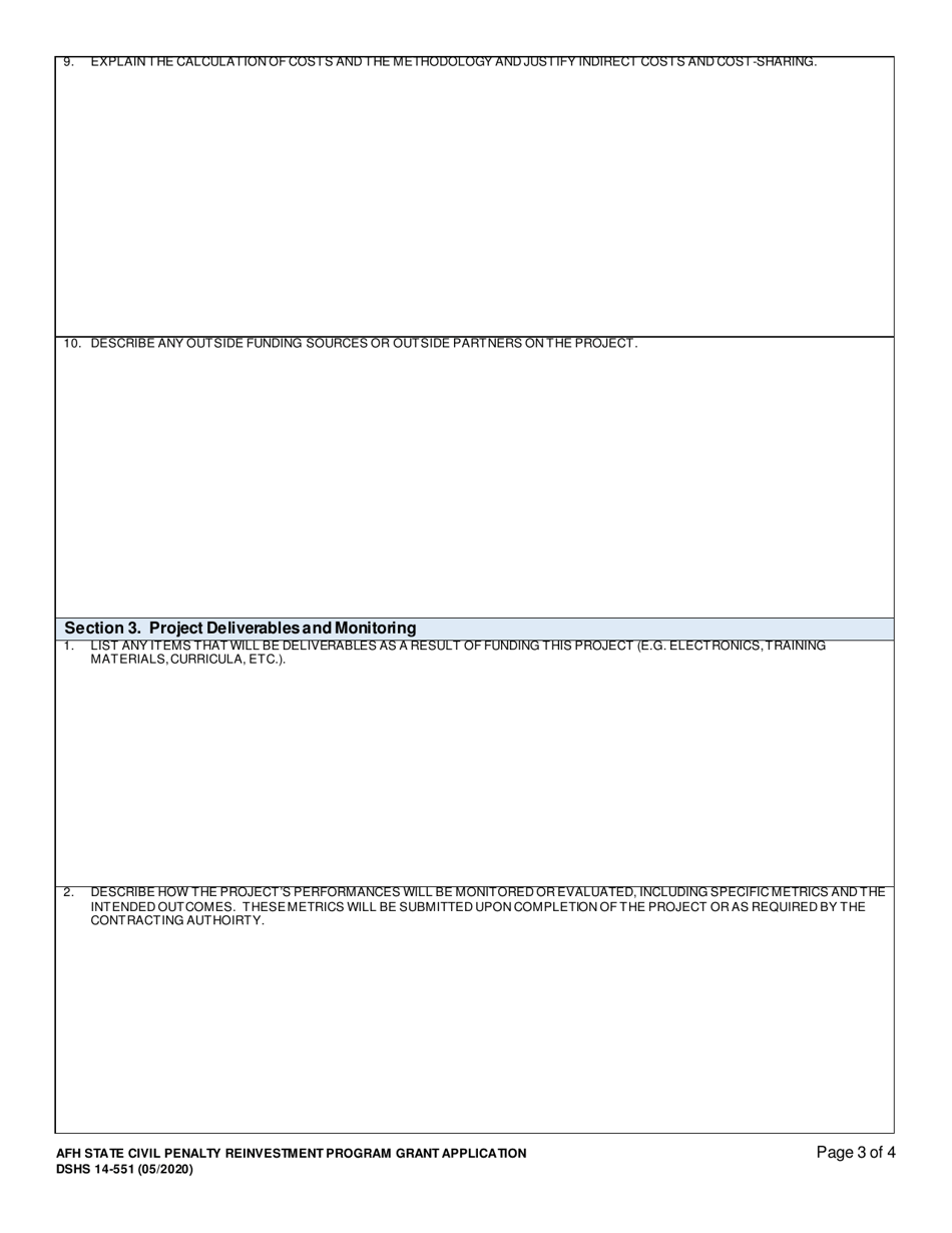 DSHS Form 14-551 Afh State Civil Penalty Reinvestment Program Grant Application - Washington, Page 3