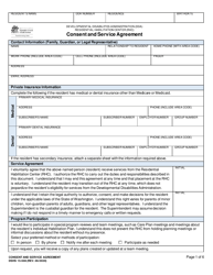 DSHS Form 15-508 Consent and Service Agreement (Developmental Disabilities Administration) - Washington