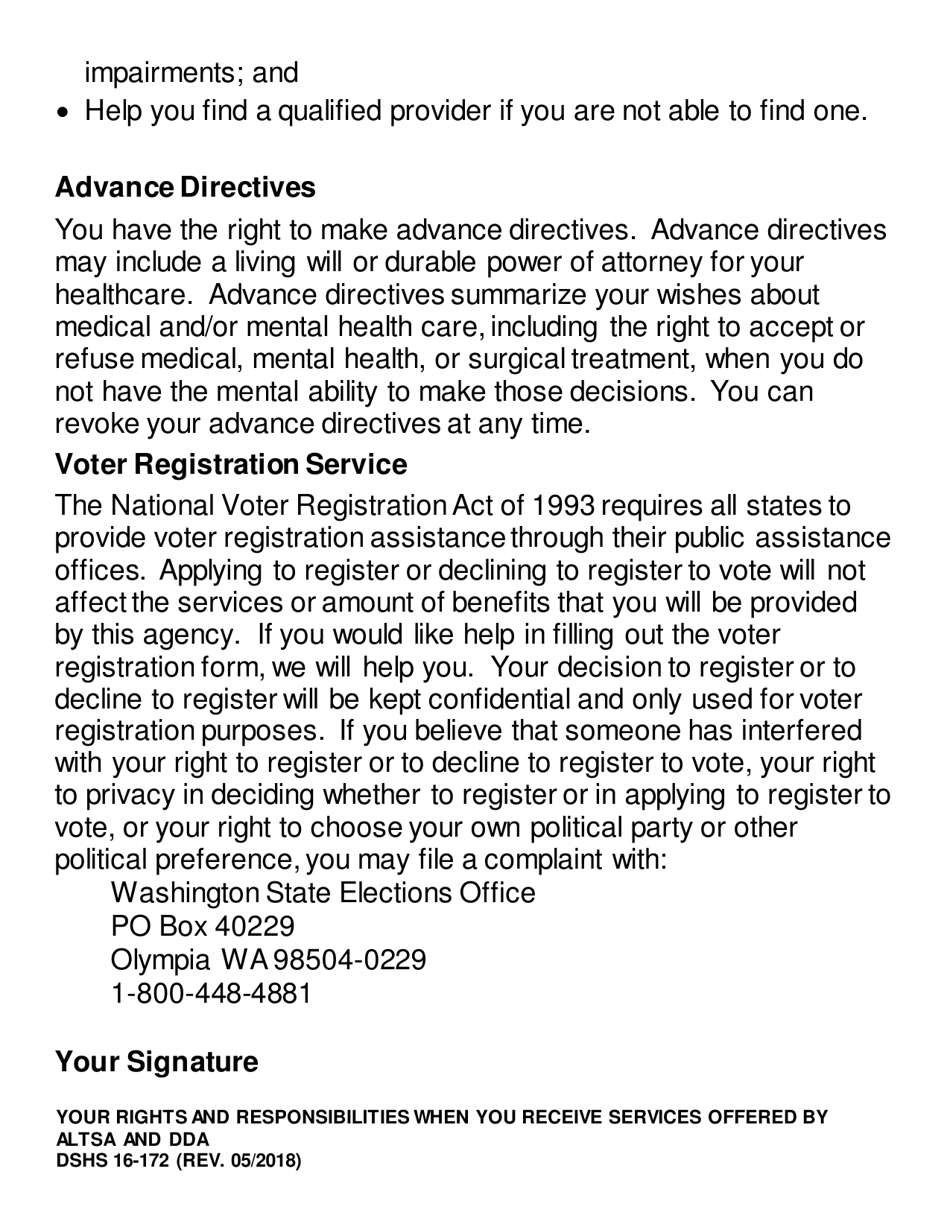 DSHS Form 16-172 Your Rights and Responsibilities When You Receive Services Offered by Aging and Disability Services Administration and Developmental Disabilities Administration (Large Print) - Washington, Page 4