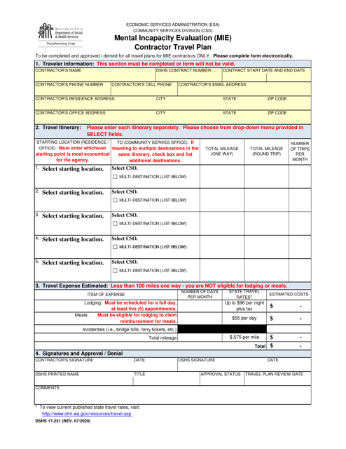 DSHS Form 17-231  Printable Pdf