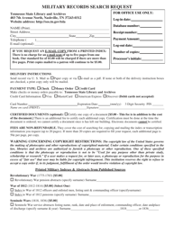 Form SS-2236 Military Records Search Request - Tennessee