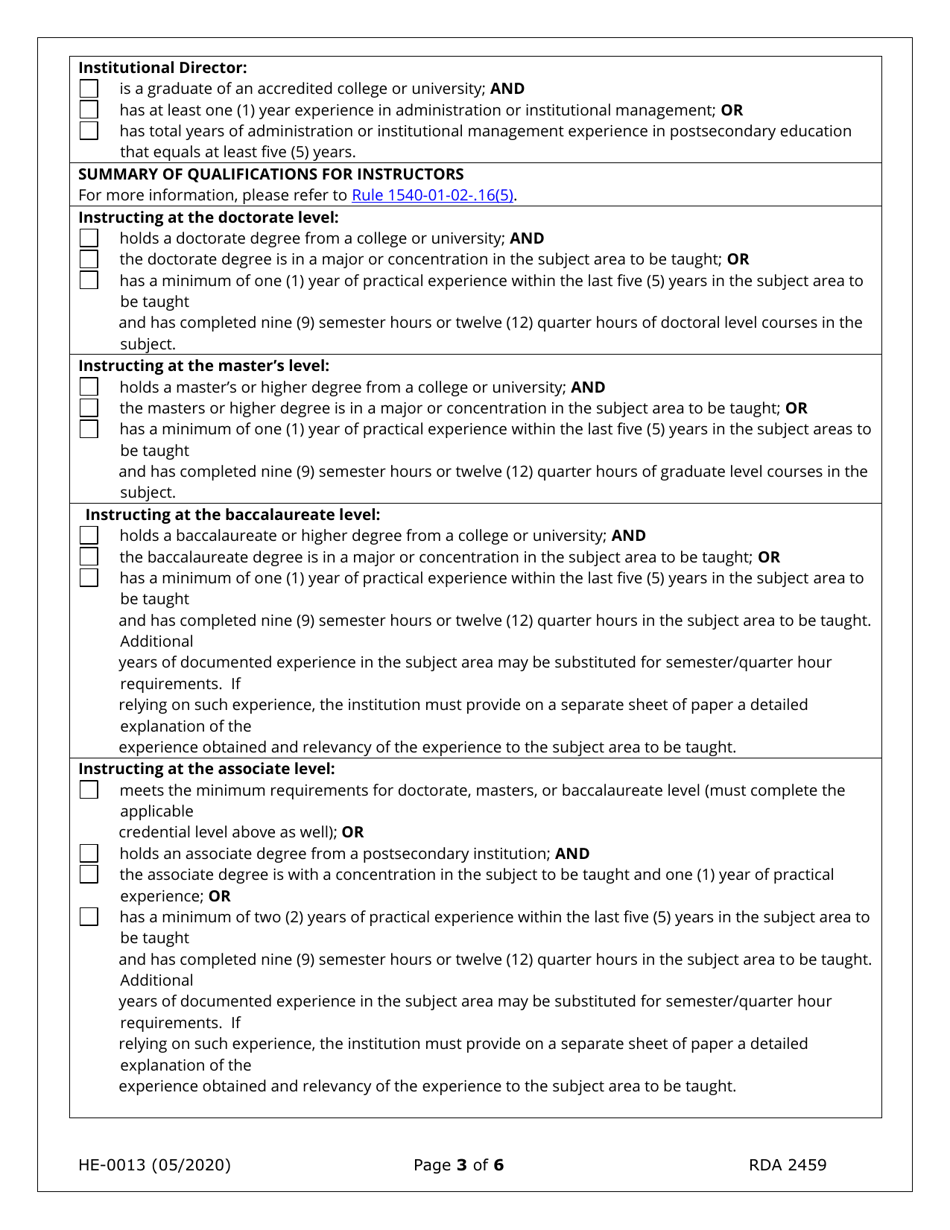 Form HE-0013 Application for School Personnel - Tennessee, Page 3