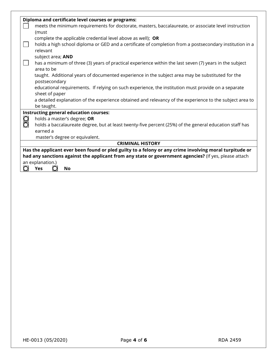 Form HE-0013 Application for School Personnel - Tennessee, Page 4