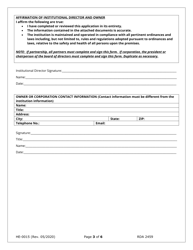 Form HE-0015 Application for Change of Ownership and Request for Conditional Authorization - Tennessee, Page 3