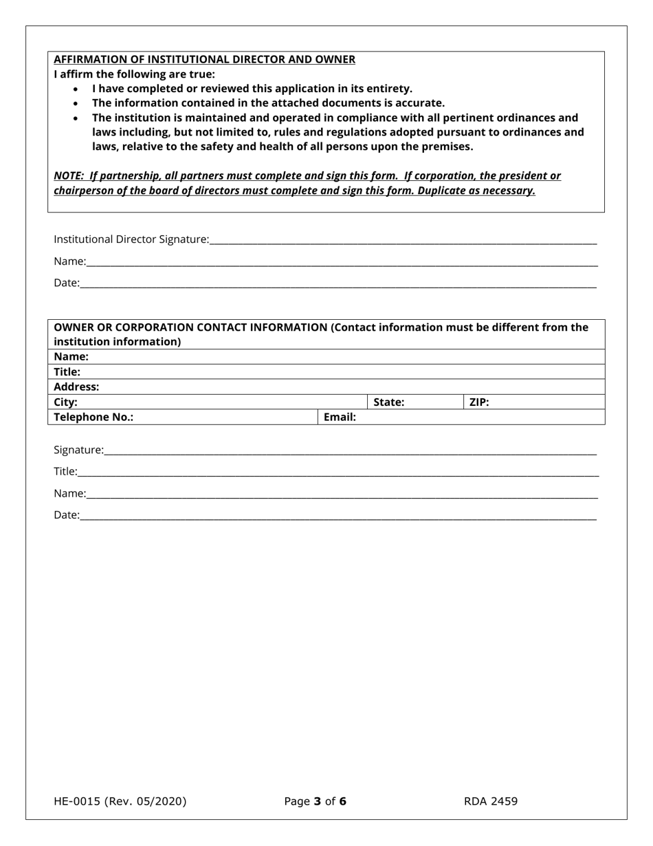 Form HE-0015 Application for Change of Ownership and Request for Conditional Authorization - Tennessee, Page 3