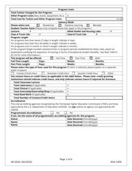 Form HE-0020 Application for a New Program - Tennessee, Page 2