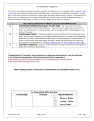 Form HE-0038 Application for Exemption Determination - Tennessee, Page 2
