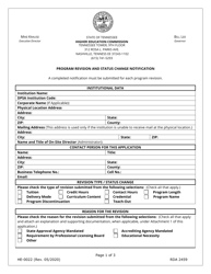 Document preview: Form HE-0022 Program Revision and Status Change Notification - Tennessee