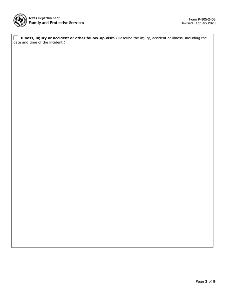 Form K-905-2403 Medical, Dental, Vision, Hearing, or Behavioral Health Appointment - Texas, Page 3