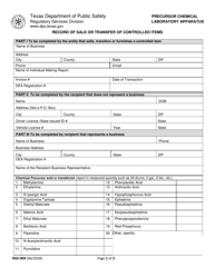 Form RSD-904 Record of Sale or Transfer of Controlled Items - Texas