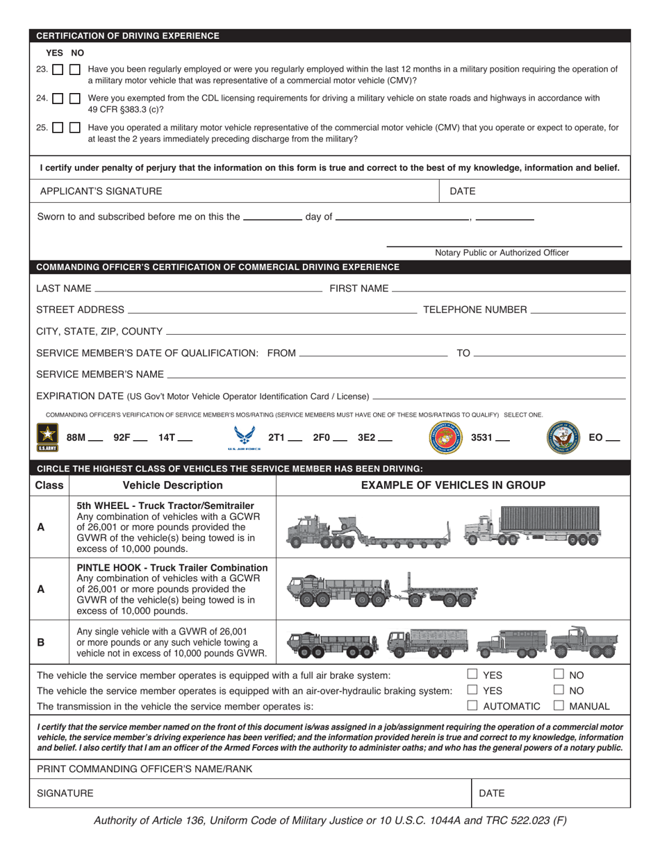 Form CDL-3B Application for Military Knowledge and Skills Test Waiver - Texas, Page 2