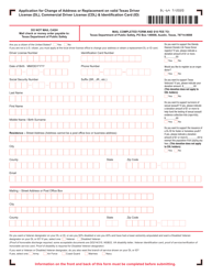 Document preview: Form DL-64 Application for Change of Address or Replacement on Valid Texas Driver License (Dl), Commercial Driver License (Cdl) & Identification Card (Id) - Texas