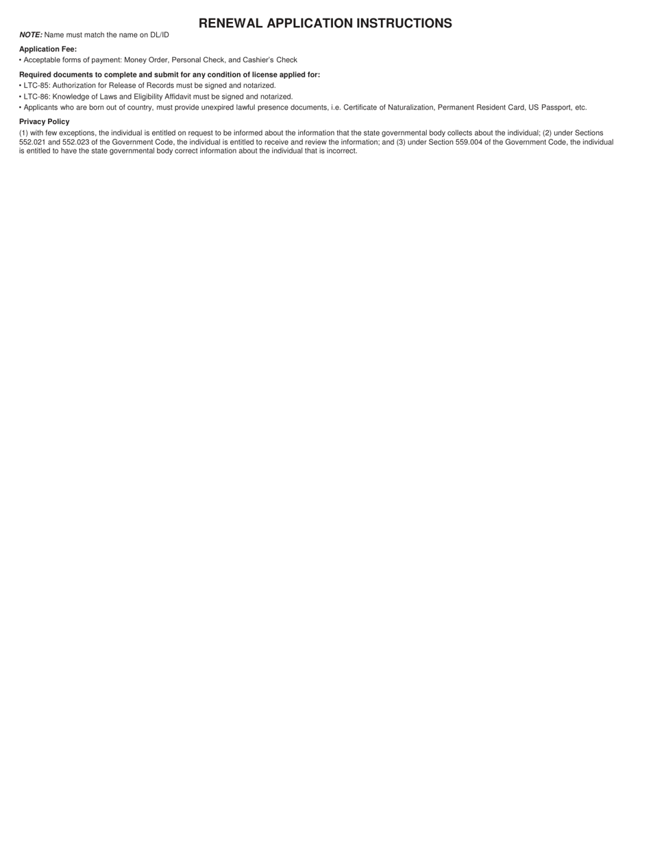 Form LTC-77 Handgun Licensing Renewal Application - Texas, Page 2