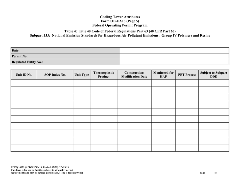 Form OP-UA13 (TCEQ-10029) Cooling Tower Attributes - Texas, Page 12