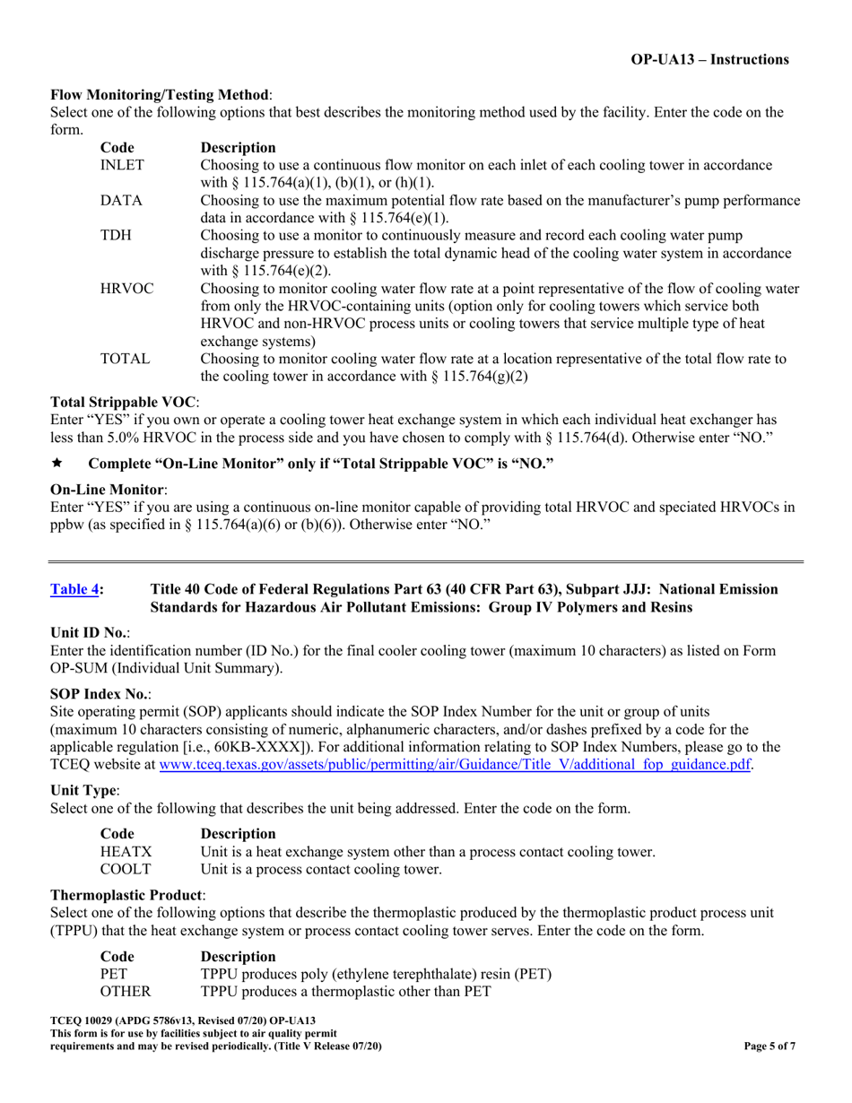 Form OP-UA13 (TCEQ-10029) Cooling Tower Attributes - Texas, Page 5
