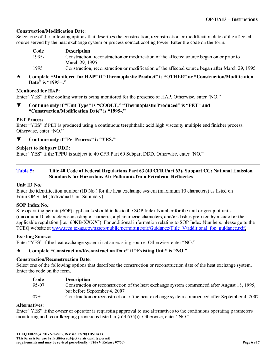 Form OP-UA13 (TCEQ-10029) Cooling Tower Attributes - Texas, Page 6