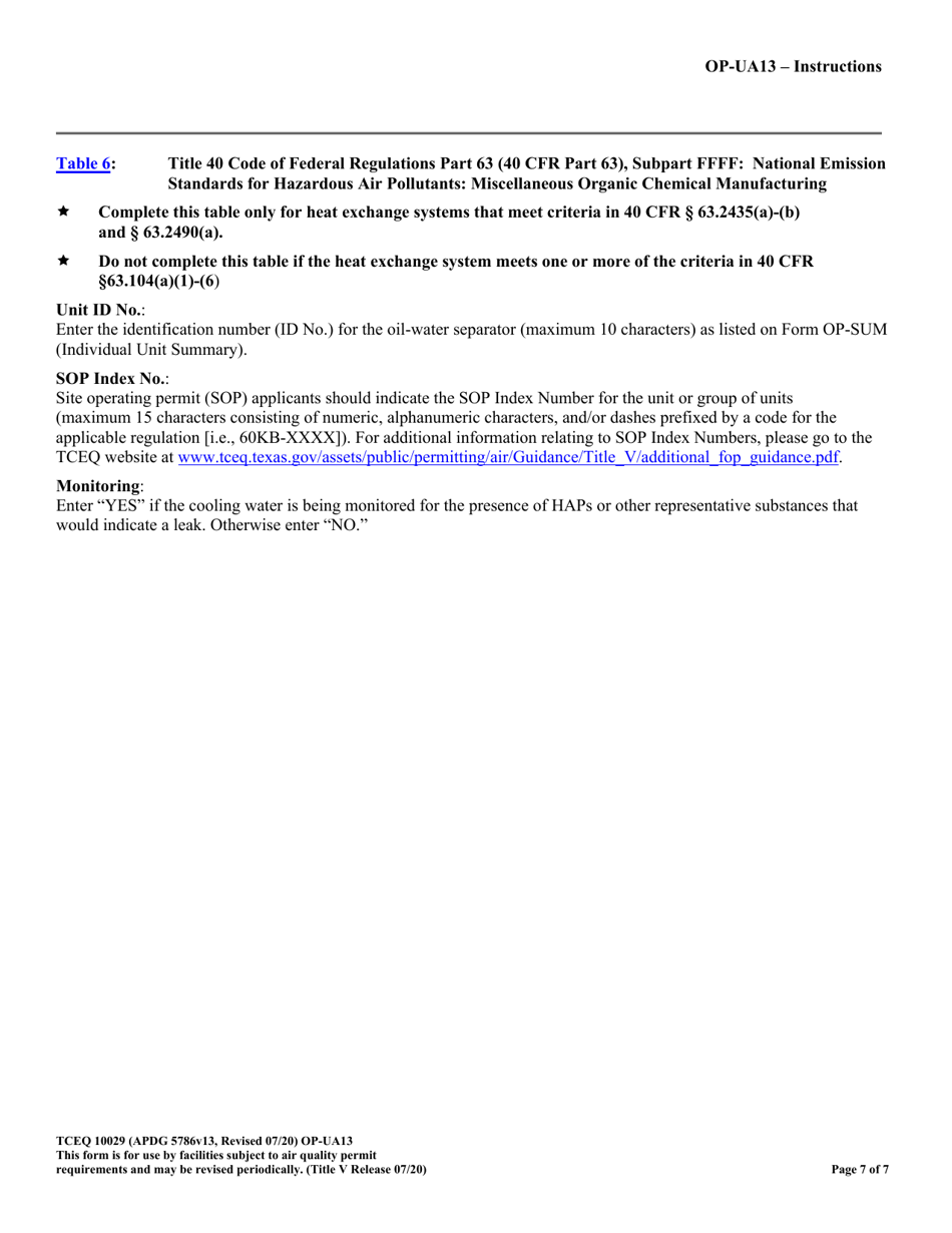 Form OP-UA13 (TCEQ-10029) Cooling Tower Attributes - Texas, Page 7