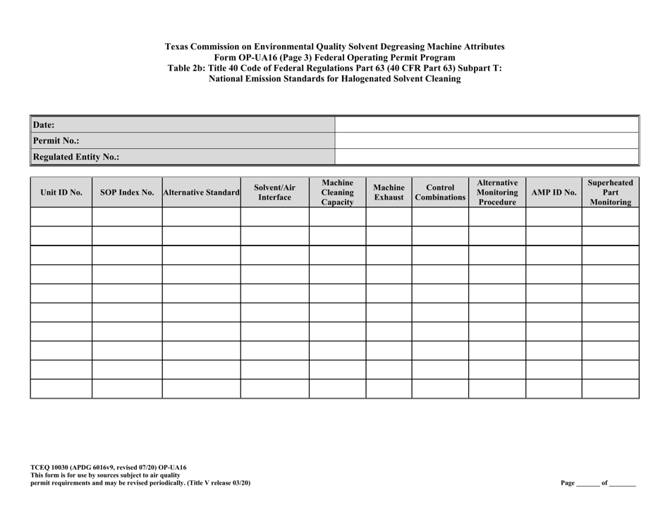 Form OP-UA16 (TCEQ-10030) Solvent Degreasing Machine Attributes - Texas, Page 13