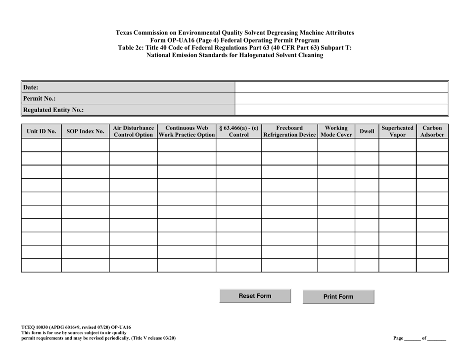 Form OP-UA16 (TCEQ-10030) Solvent Degreasing Machine Attributes - Texas, Page 14