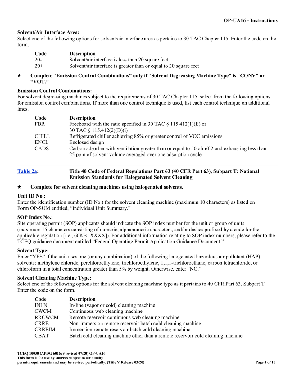 Form OP-UA16 (TCEQ-10030) Solvent Degreasing Machine Attributes - Texas, Page 4
