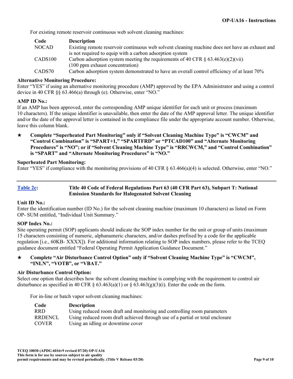 Form OP-UA16 (TCEQ-10030) Solvent Degreasing Machine Attributes - Texas, Page 9