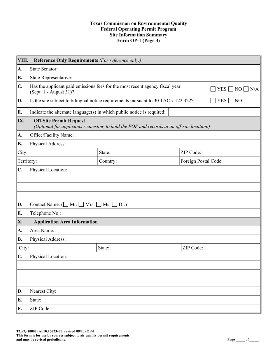 Form OP-1 (TCEQ-10002) Download Fillable PDF or Fill Online Site ...