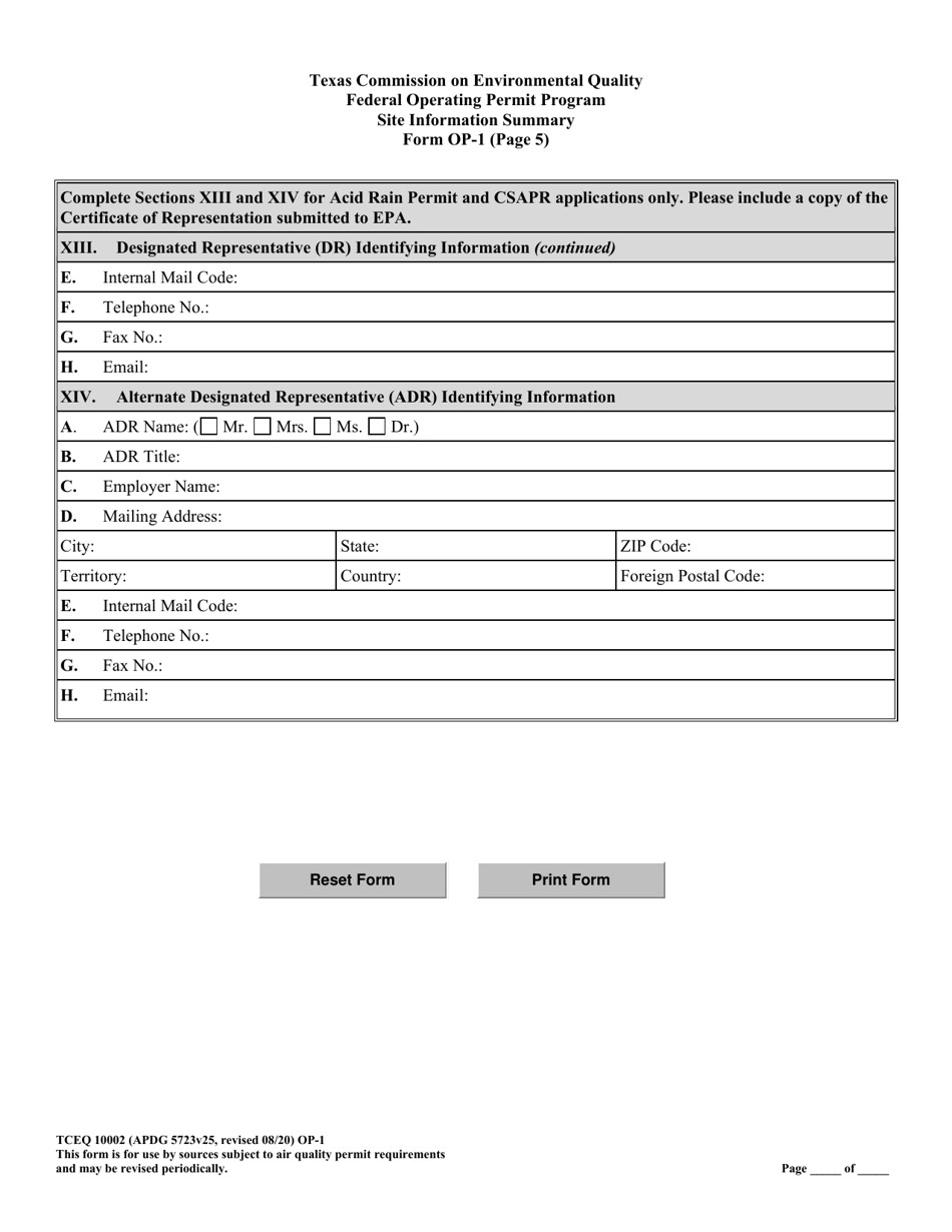 Form OP-1 (TCEQ-10002) Site Information Summary - Texas, Page 16