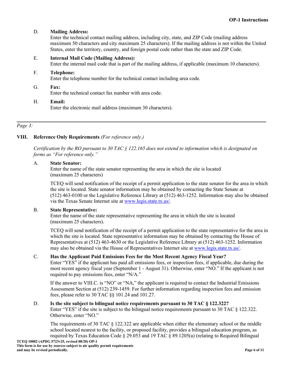 Form OP-1 (TCEQ-10002) Site Information Summary - Texas, Page 6