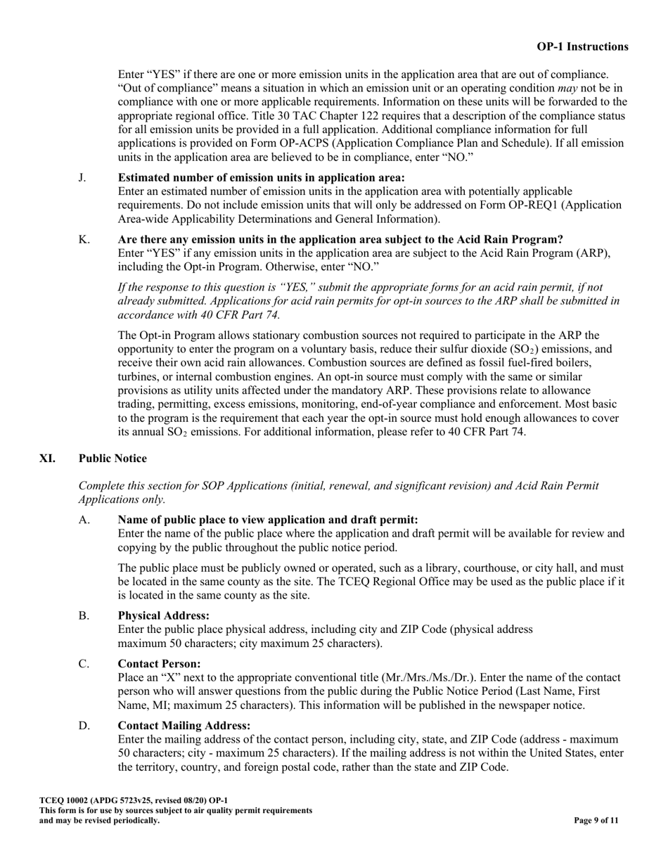 Form OP-1 (TCEQ-10002) Site Information Summary - Texas, Page 9