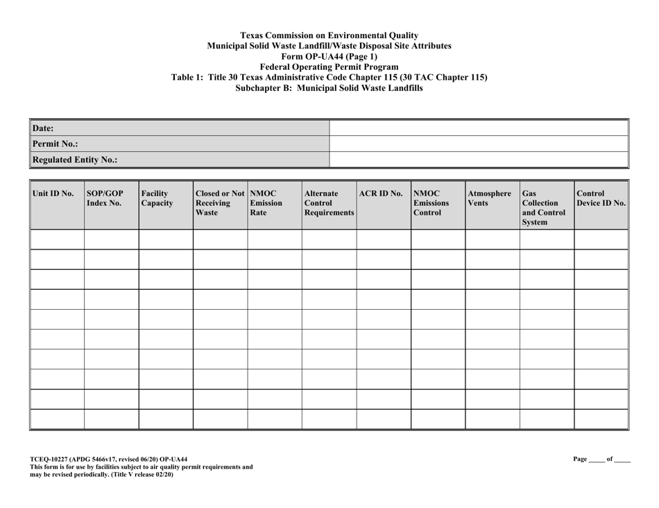 Form TCEQ-10227 (OP-UA44) Municipal Solid Waste Landfill / Waste Disposal Site Attributes - Texas, Page 14