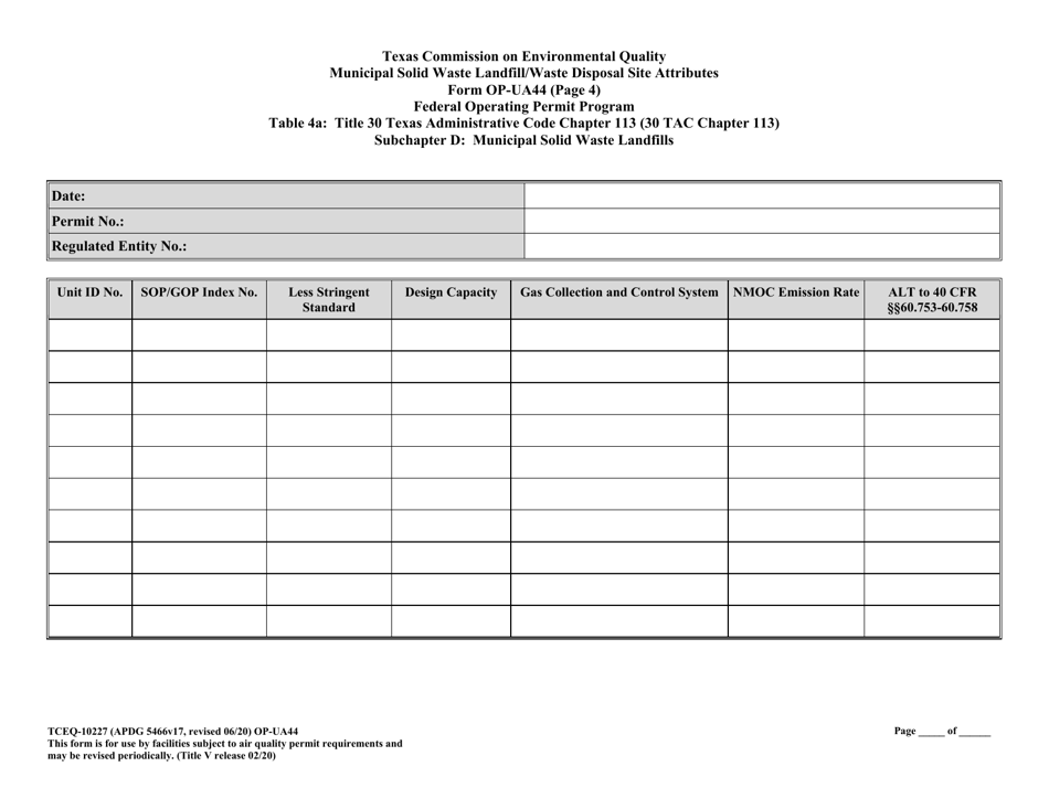 Form TCEQ-10227 (OP-UA44) Municipal Solid Waste Landfill / Waste Disposal Site Attributes - Texas, Page 17