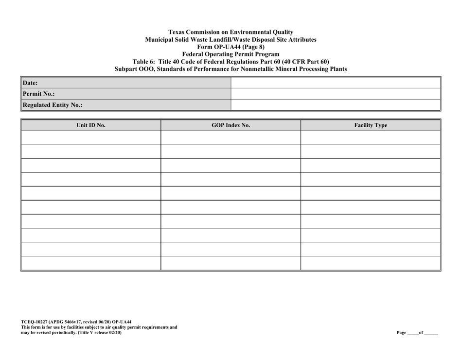 Form TCEQ-10227 (OP-UA44) Municipal Solid Waste Landfill / Waste Disposal Site Attributes - Texas, Page 21