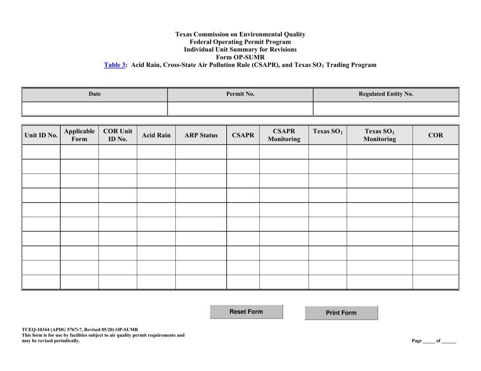 Form TCEQ-10344 (OP-SUMR) Individual Unit Summary for Revisions - Texas, Page 10