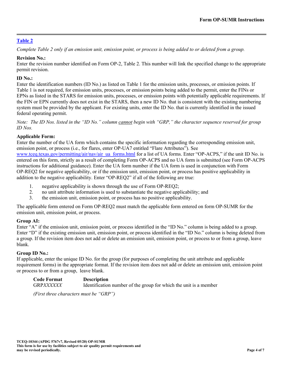 Form TCEQ-10344 (OP-SUMR) Individual Unit Summary for Revisions - Texas, Page 4