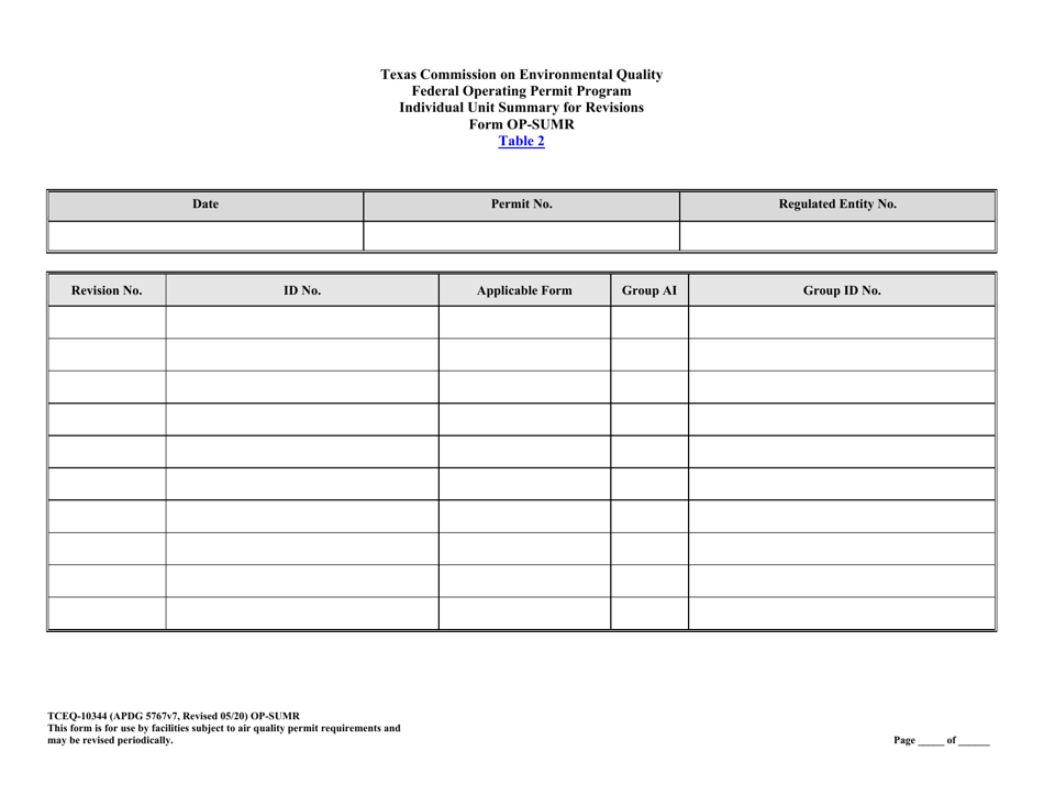 Form TCEQ-10344 (OP-SUMR) Individual Unit Summary for Revisions - Texas, Page 9