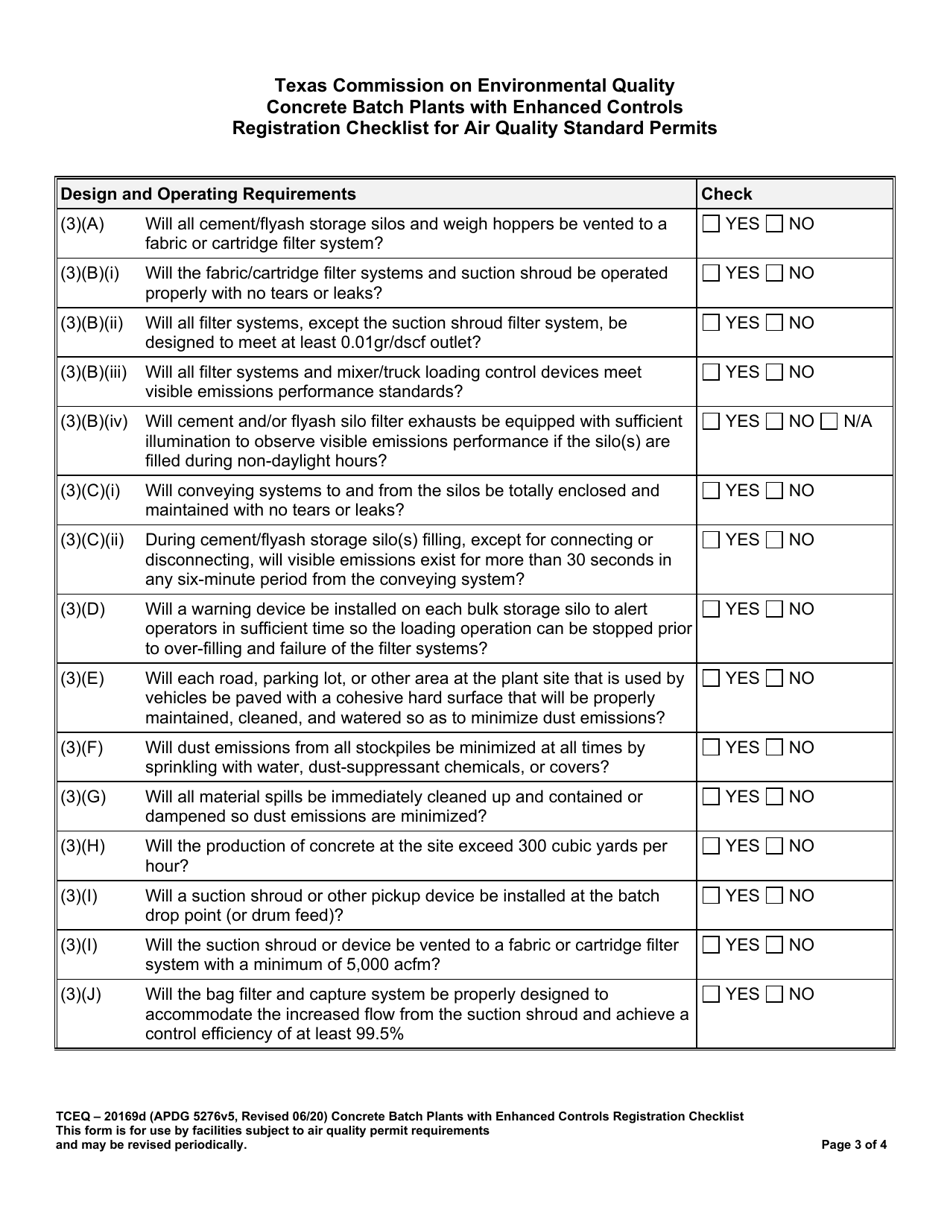Form TCEQ-20169D Air Quality Standard Permit for Concrete Batch Plants With Enhanced Controls Registration Checklist - Texas, Page 3