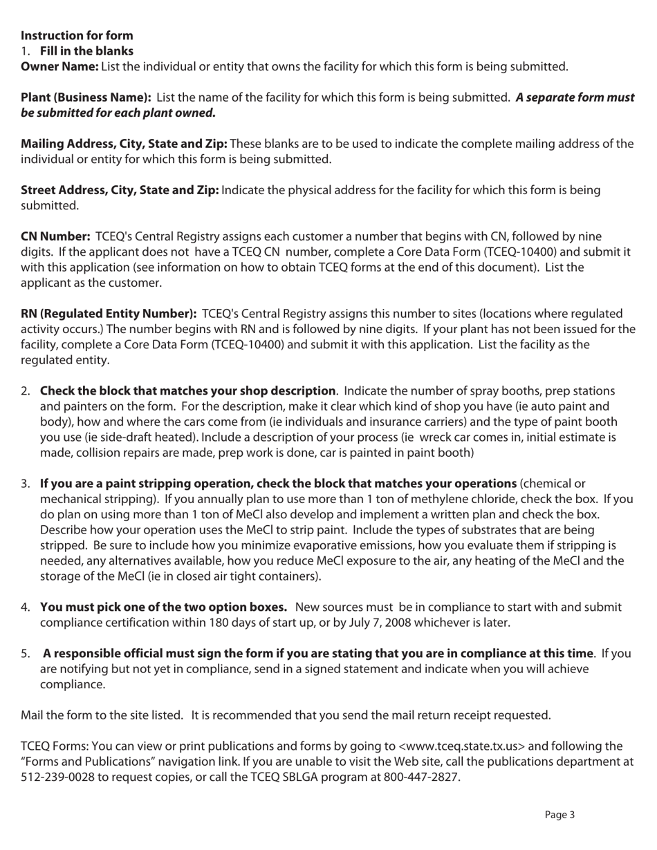 Form TCEQ-20453 Initial Notification - New Sources - Texas, Page 3