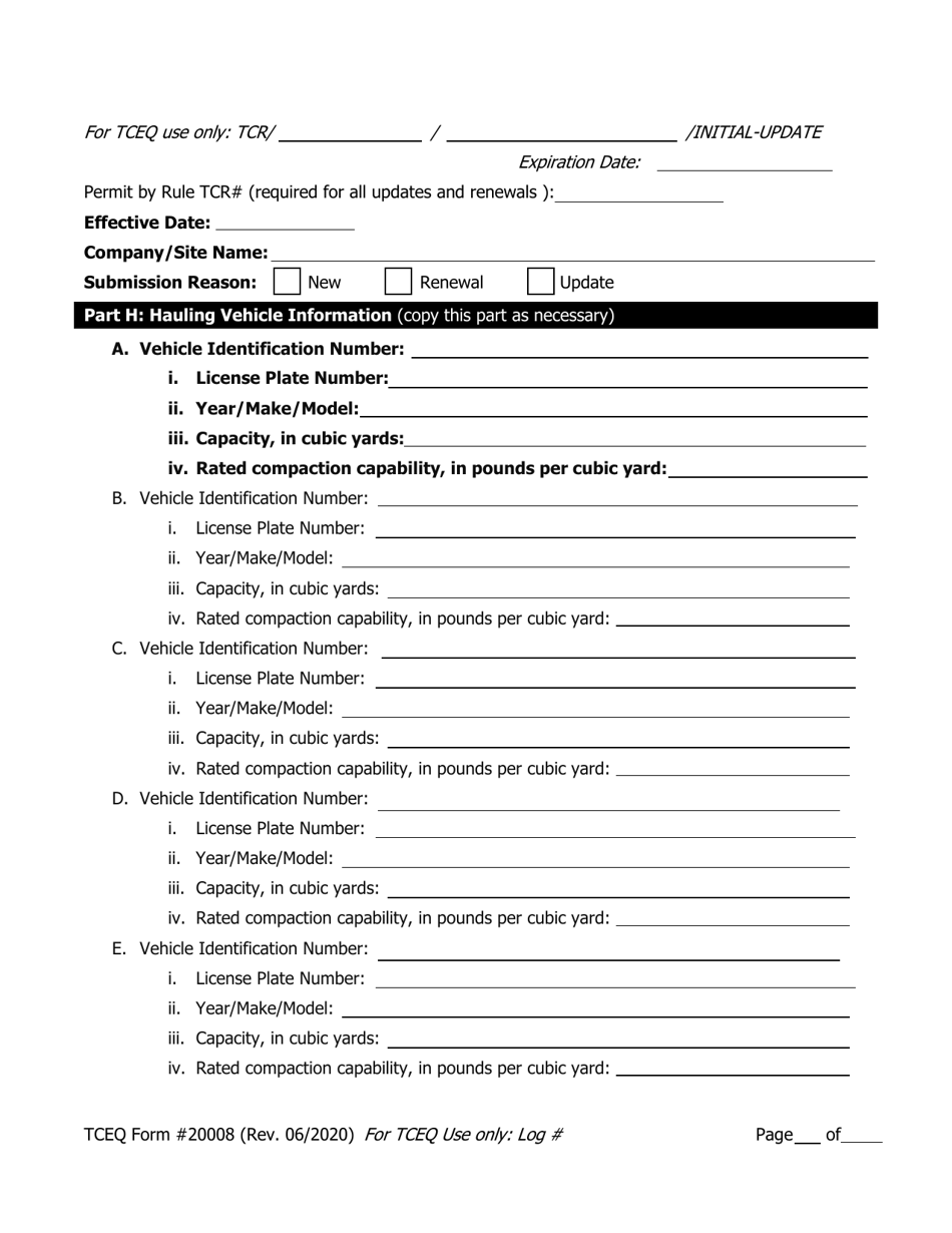 Form TCEQ-20008 Application to Claim a Permit by Rule for a Special Collection Route - Texas, Page 4
