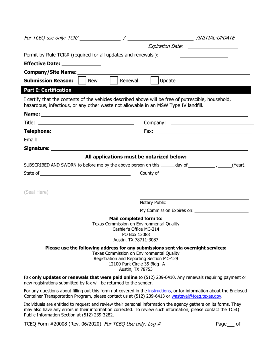 Form TCEQ-20008 Application to Claim a Permit by Rule for a Special Collection Route - Texas, Page 5