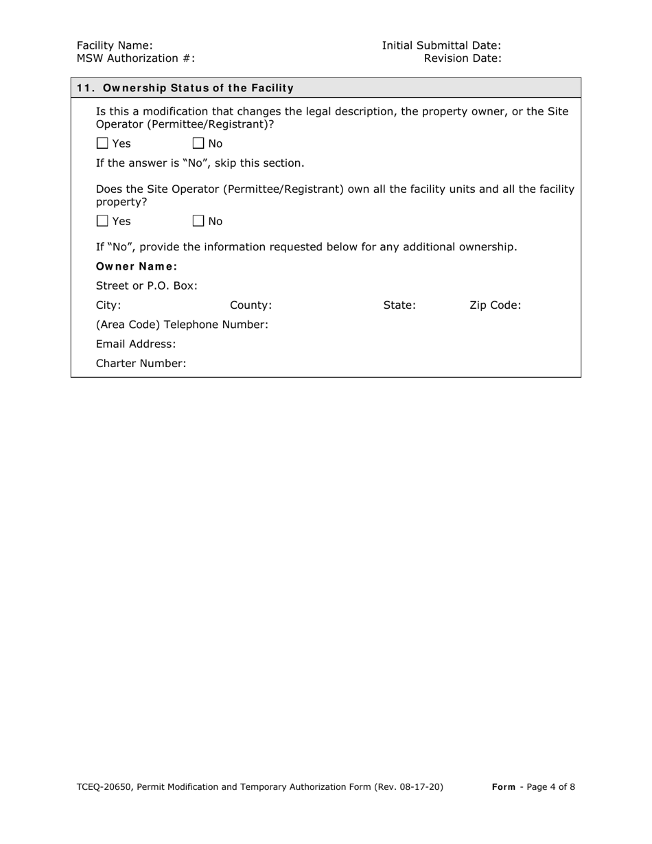 Form TCEQ-20650 Permit / Registration Modification and Temporary Authorization Application Form for an Msw Facility - Texas, Page 4