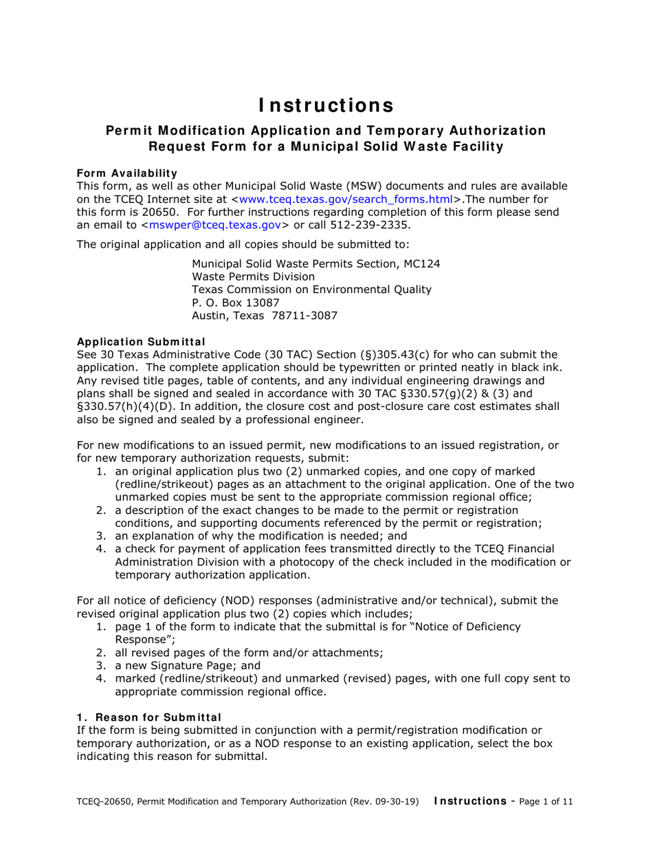 Form TCEQ-20650 Permit / Registration Modification and Temporary Authorization Application Form for an Msw Facility - Texas, Page 9