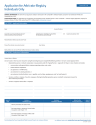 Form AP-218 &quot;Application for Arbitrator Registry - Individuals Only&quot; - Texas
