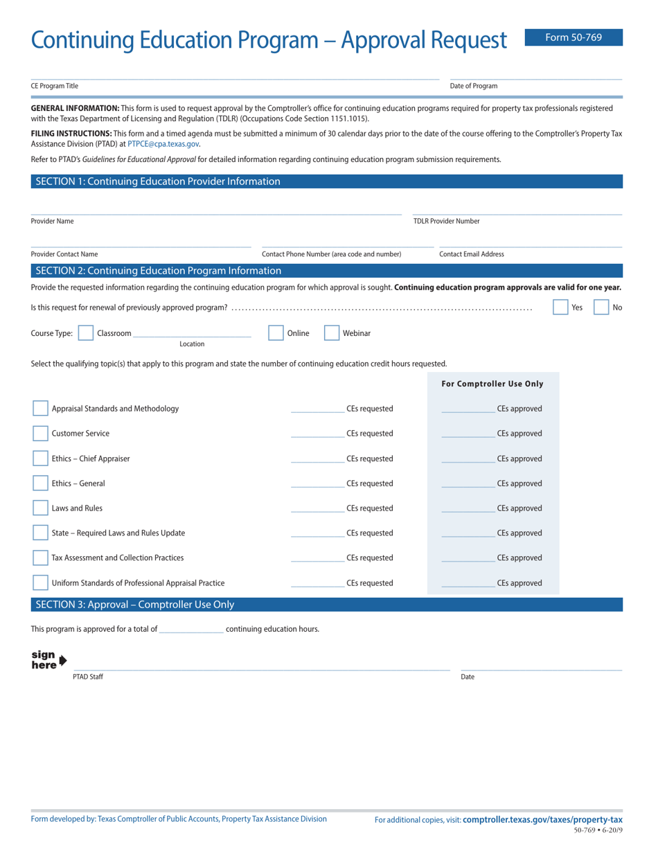 Form 50-769 Continuing Education Program - Approval Request - Texas, Page 1