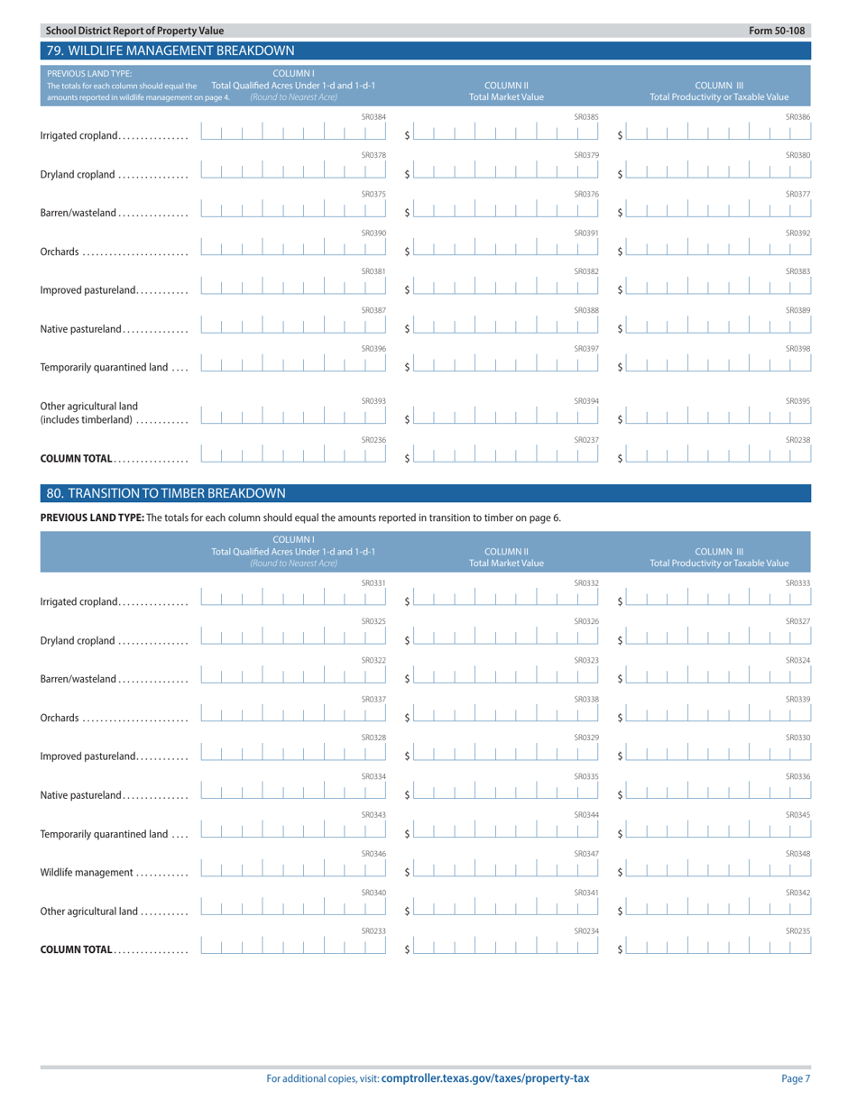 Form 50-108 School District Report of Property Value - Texas, Page 7