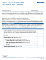 Document preview: Form 50-884 Tax Rate Calculation Worksheet - School Districts With Chapter 313 Agreements - Texas